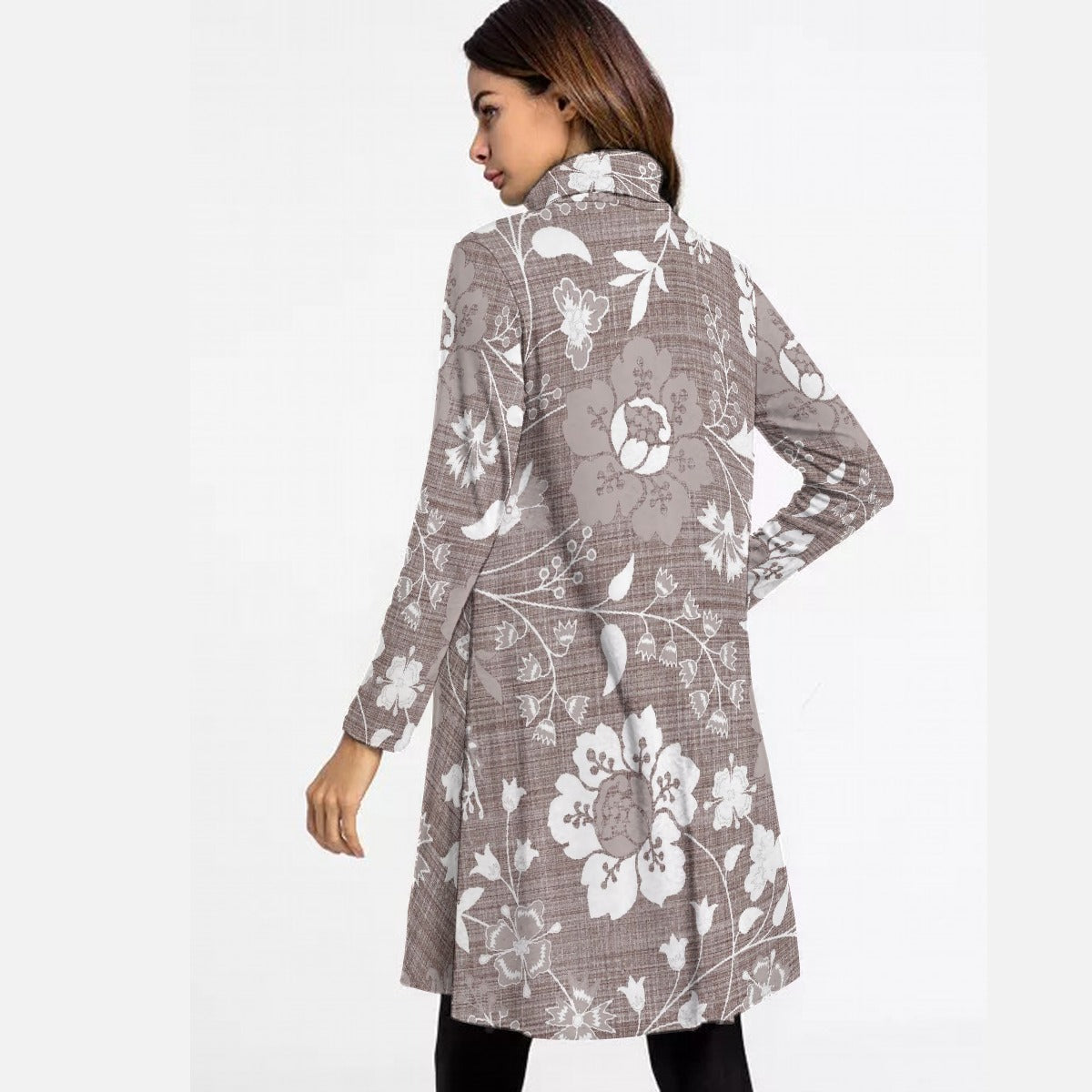 All-Over Print Women's High Neck Dress With Long Sleeve