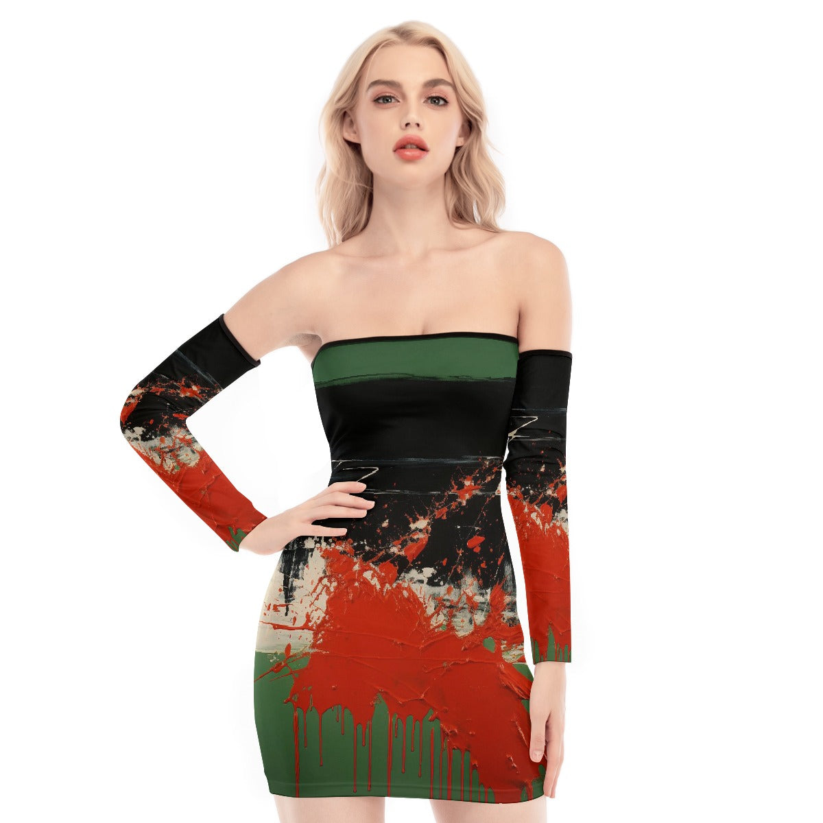 All-Over Print Women's Off-shoulder Back Lace-up Dress