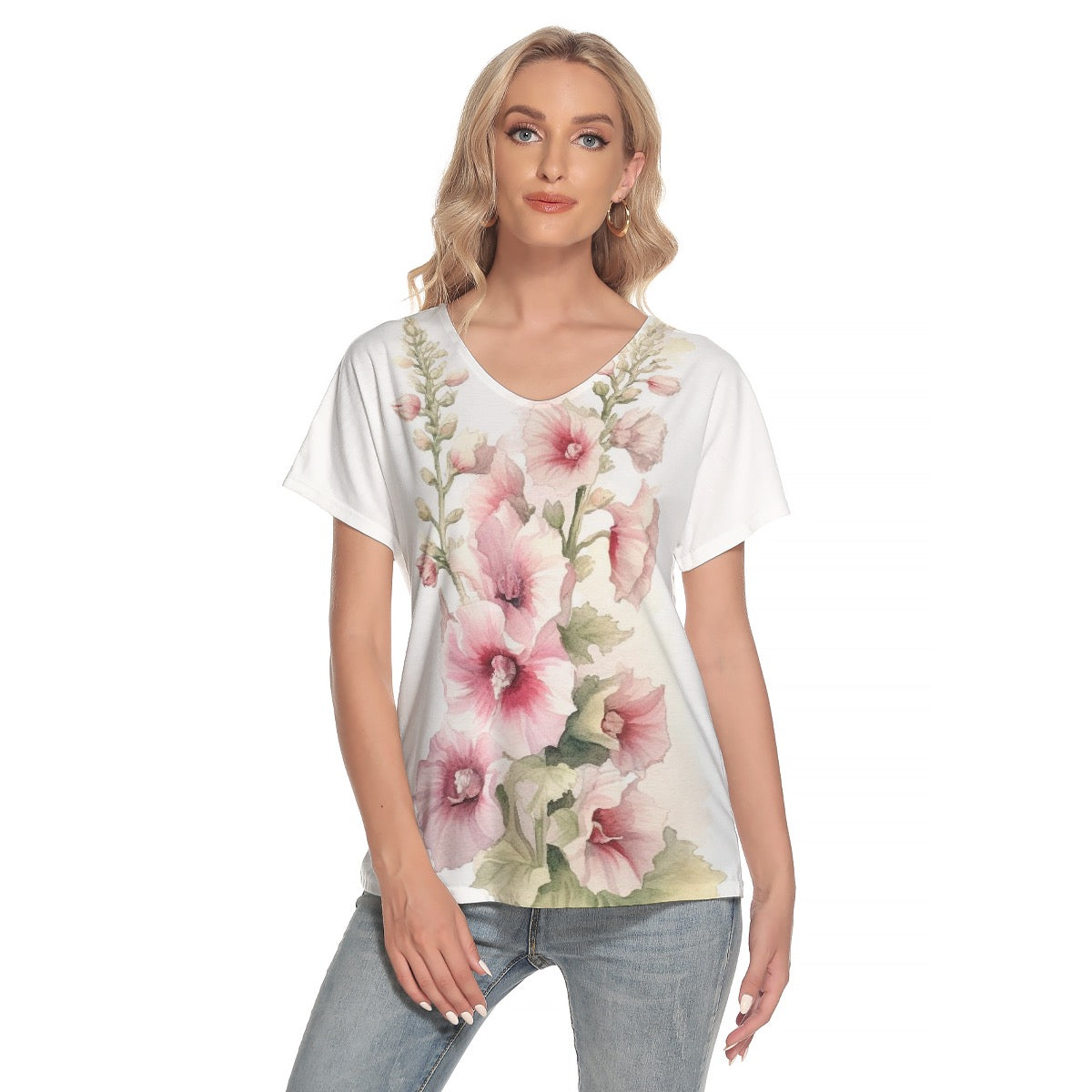 All-Over Print Women's Loose V-neck Short Sleeve T-shirt