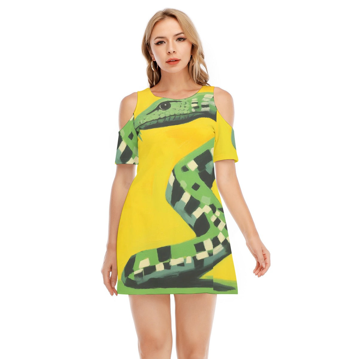 All-Over Print Women's Cold Shoulder Dress | 190GSM Cotton