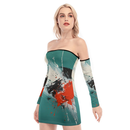 All-Over Print Women's Off-shoulder Back Lace-up Dress