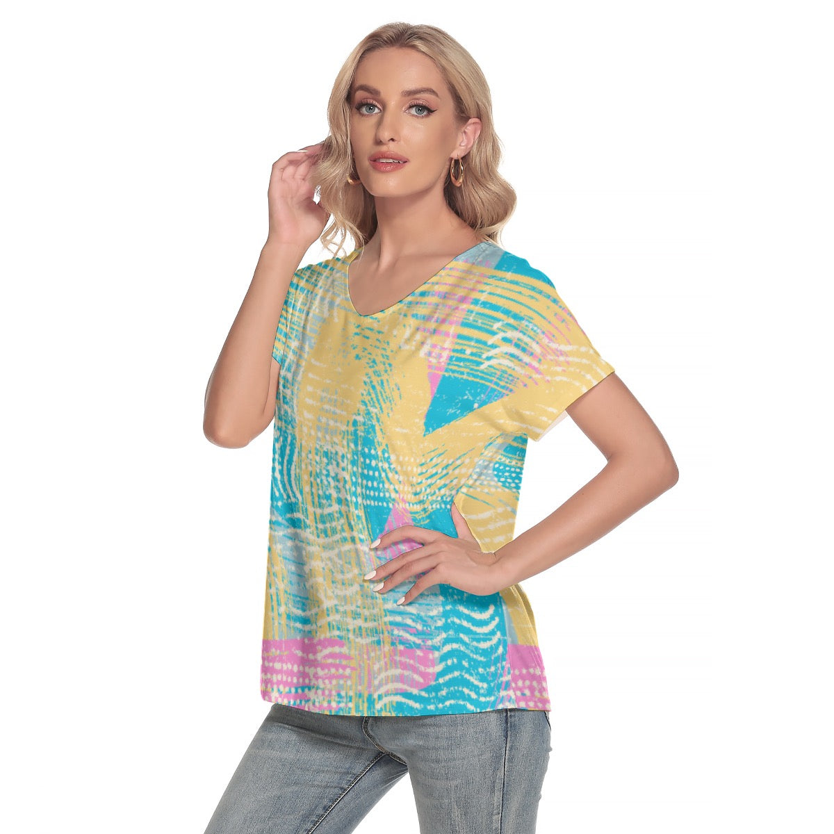 All-Over Print Women's Loose V-neck Short Sleeve T-shirt