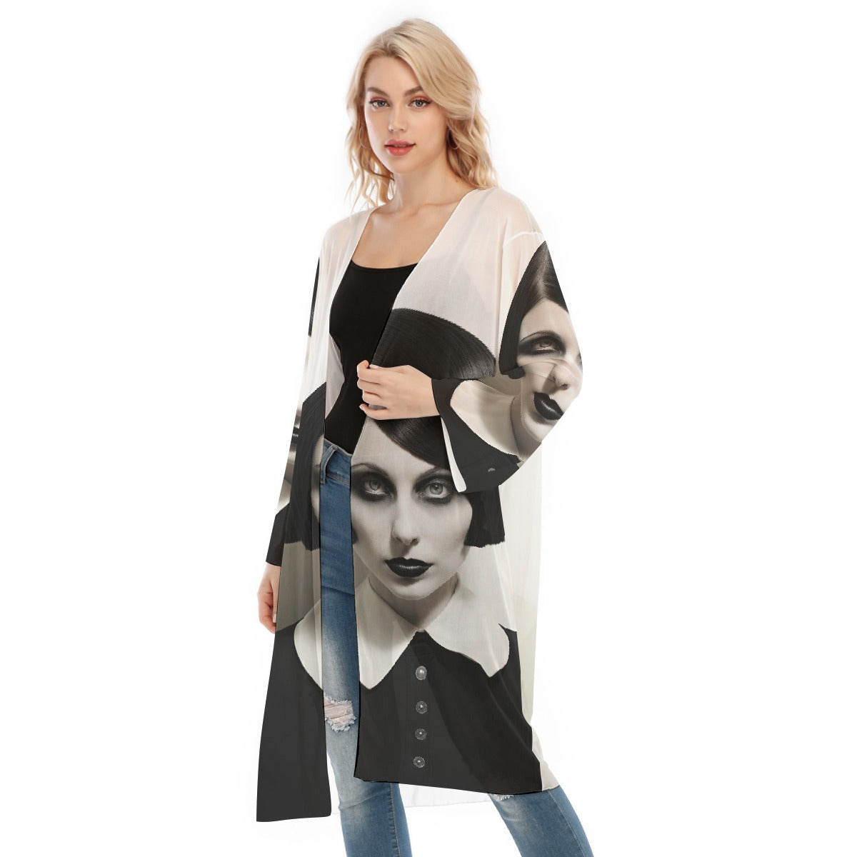 All- Over Print Women's Long Sleeve Mesh Cardigan