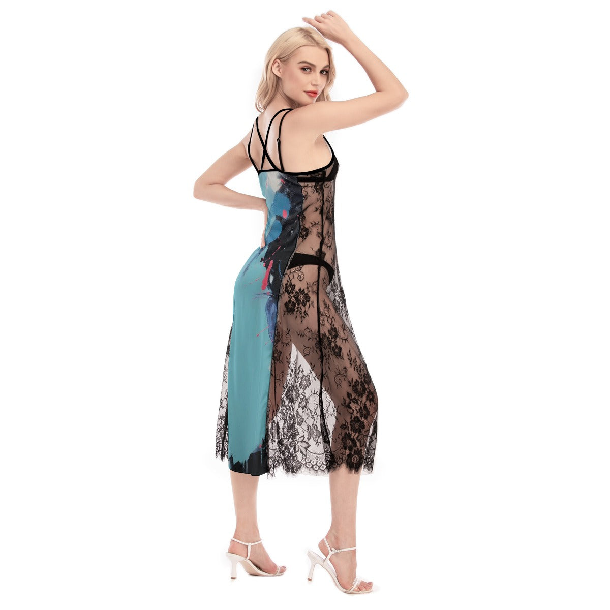 All-Over Print Women's Lace Cami Cross Back Dress