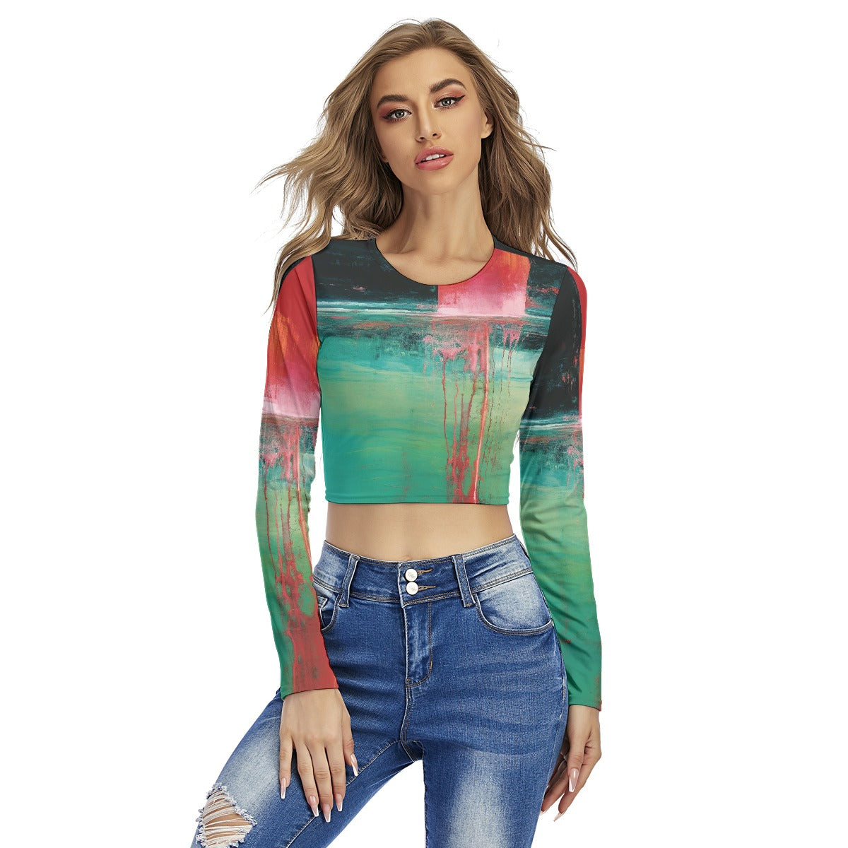 All-Over Print Women's Round Neck Crop Top T-Shirt