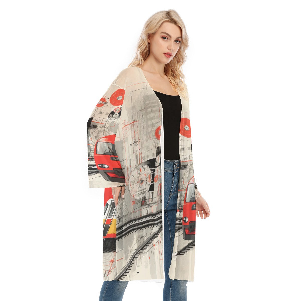 All- Over Print Women's Long Sleeve Mesh Cardigan