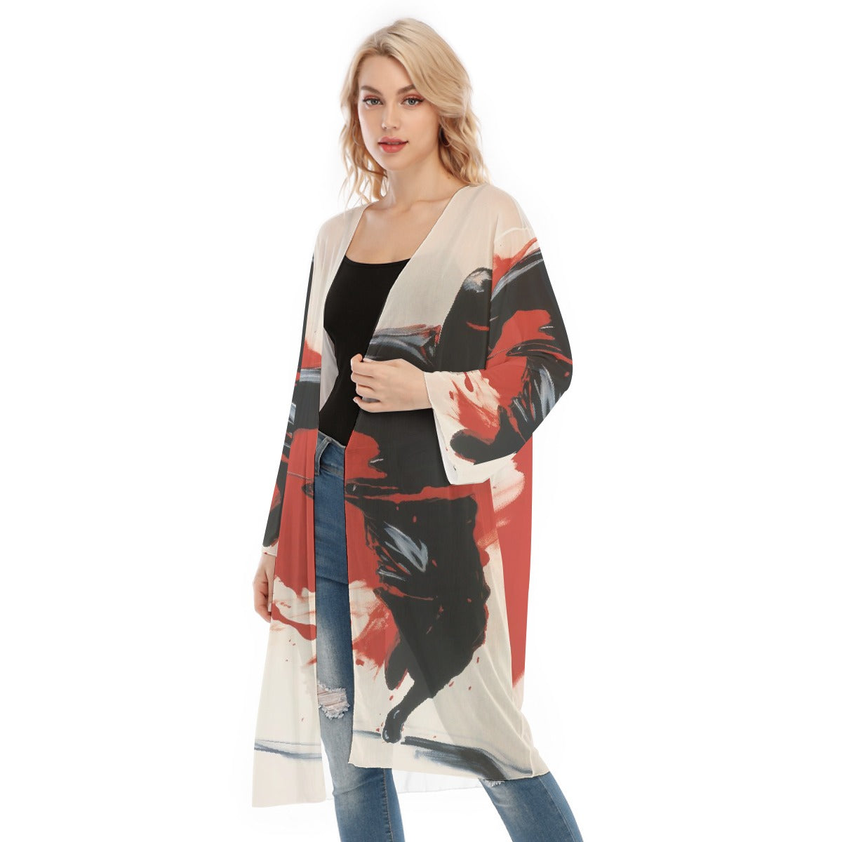 All- Over Print Women's Long Sleeve Mesh Cardigan