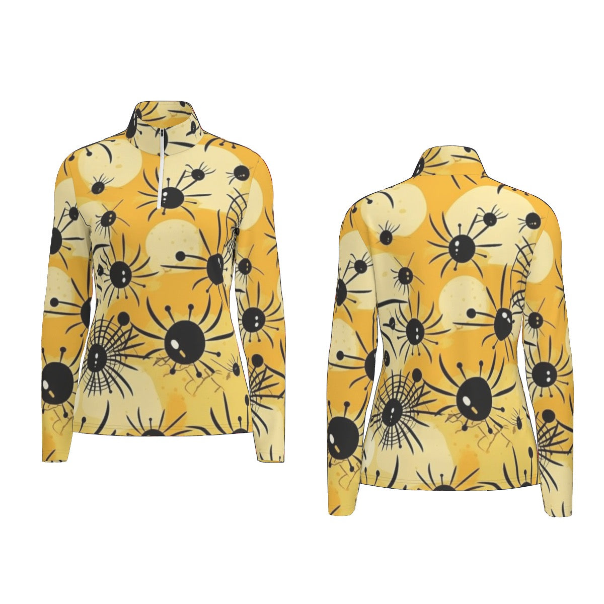 All-Over Print Women's Sports Collar Jersey With Long Sleeve