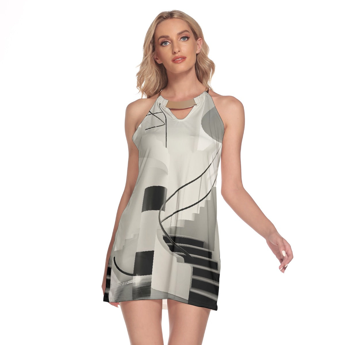 All-Over Print Women's Round Neck Above Knee Dress