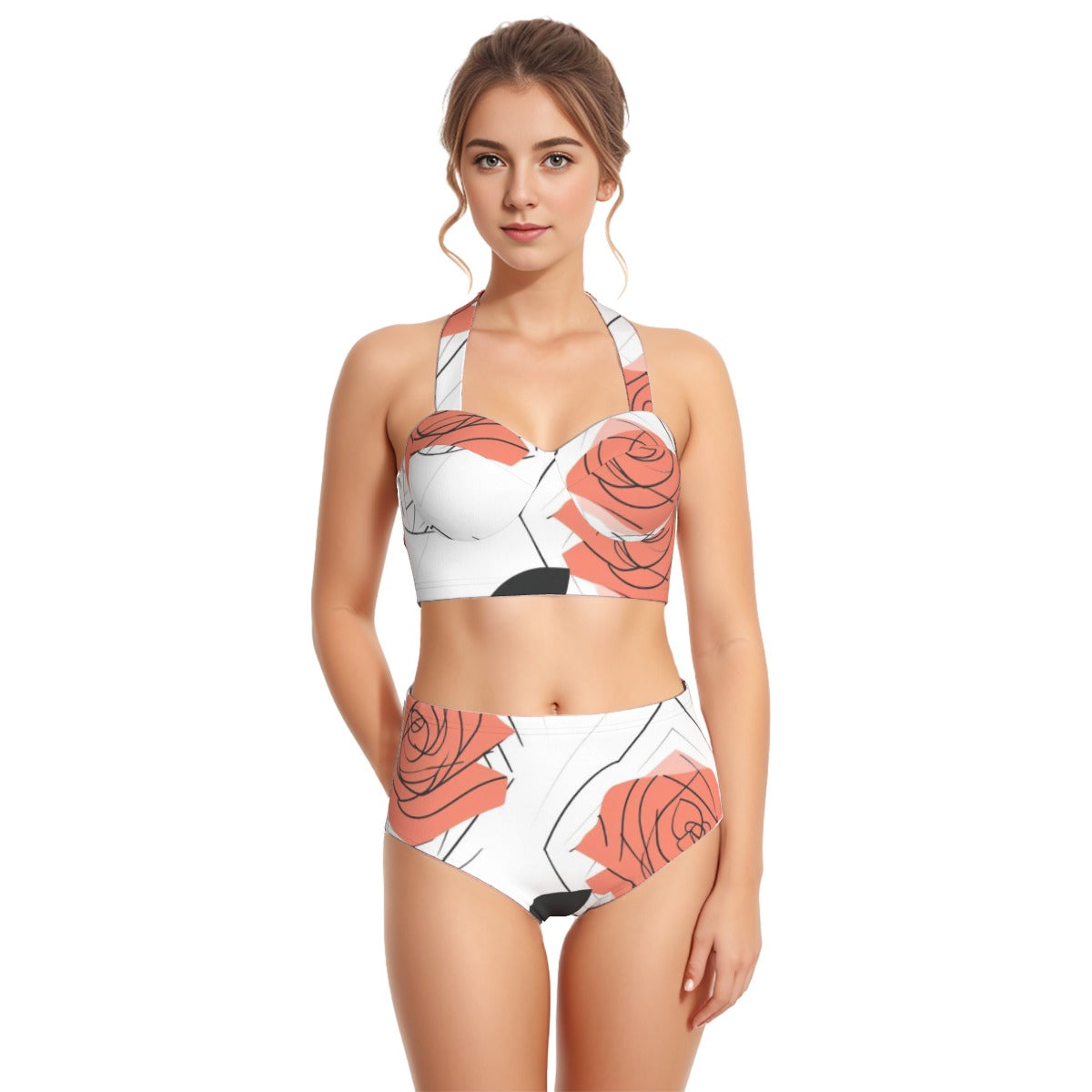 All-Over Print Women's Swimsuit Set With Halter