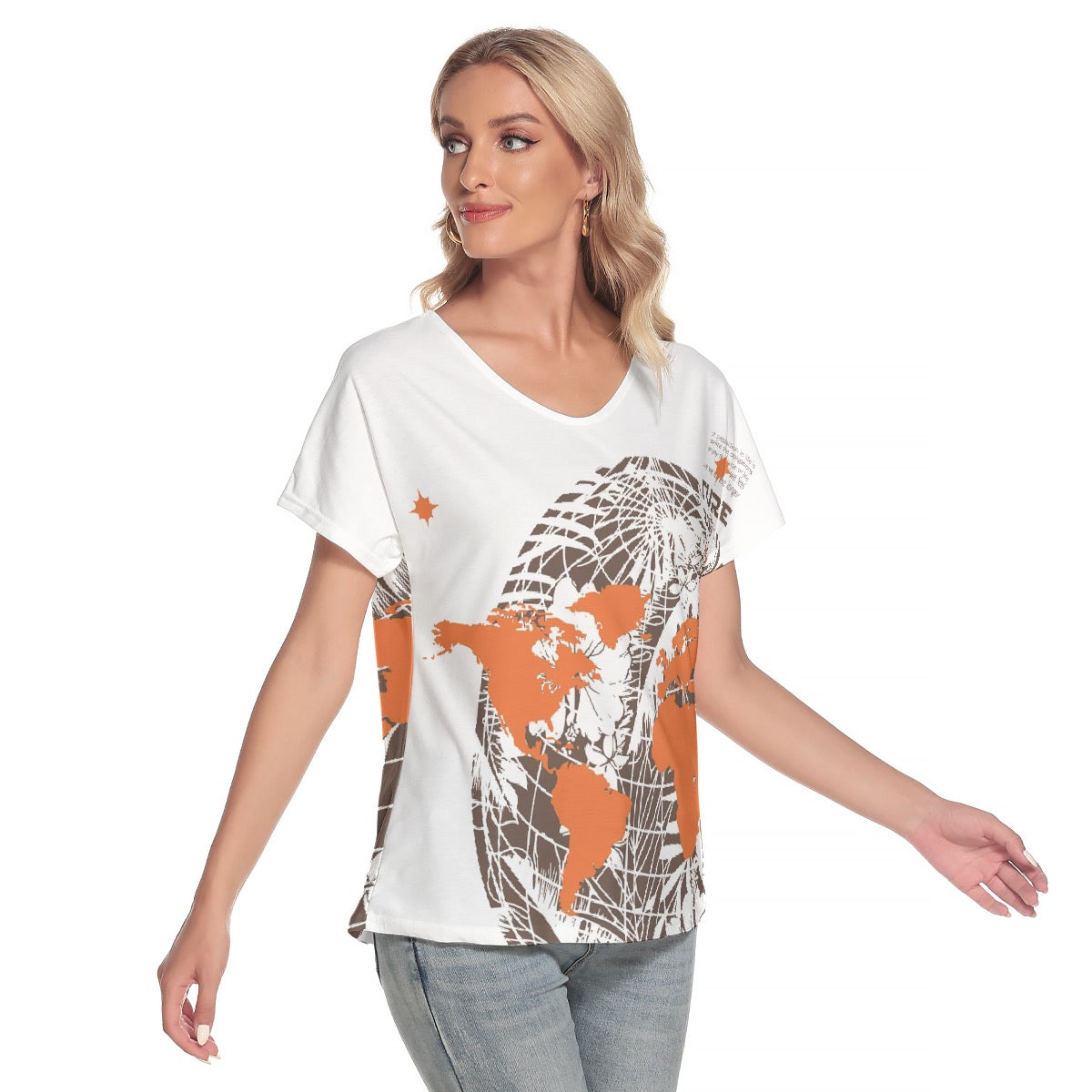 All-Over Print Women's Loose V-neck Short Sleeve T-shirt