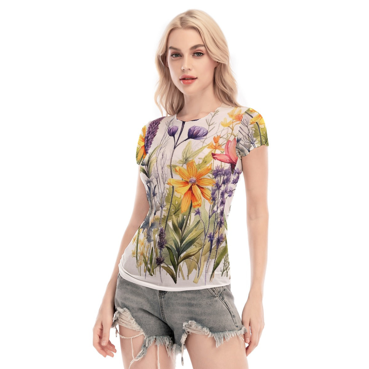 All-Over Print Women's Short Sleeve Mesh Blouse