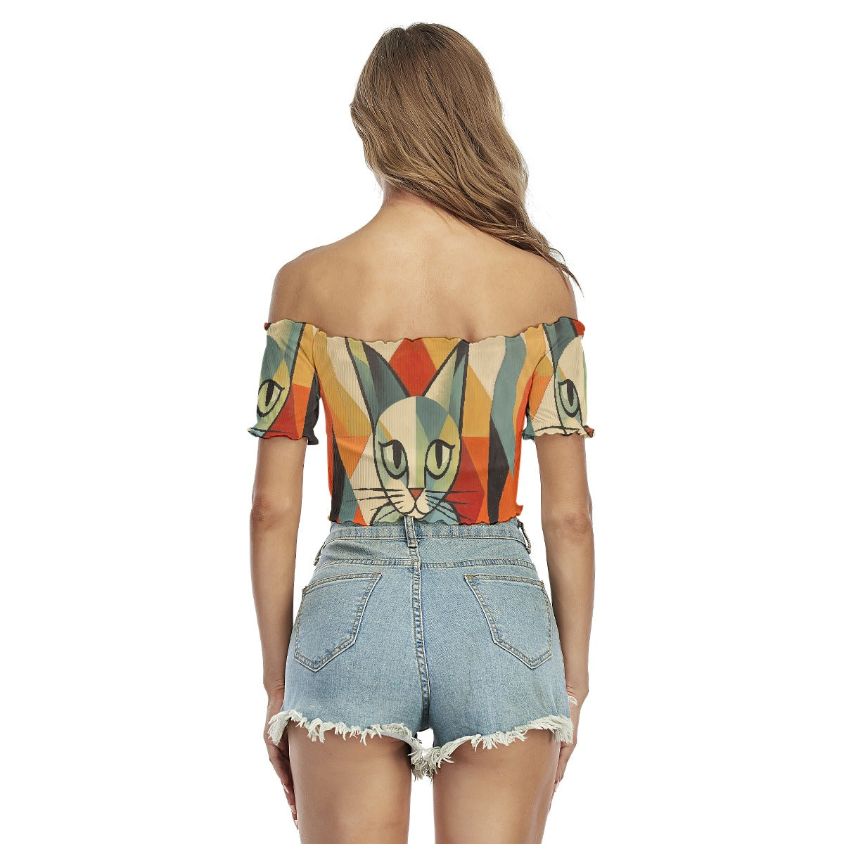 All-Over Print Women's One-shoulder Off-the-navel Short Sleeve T-shirt