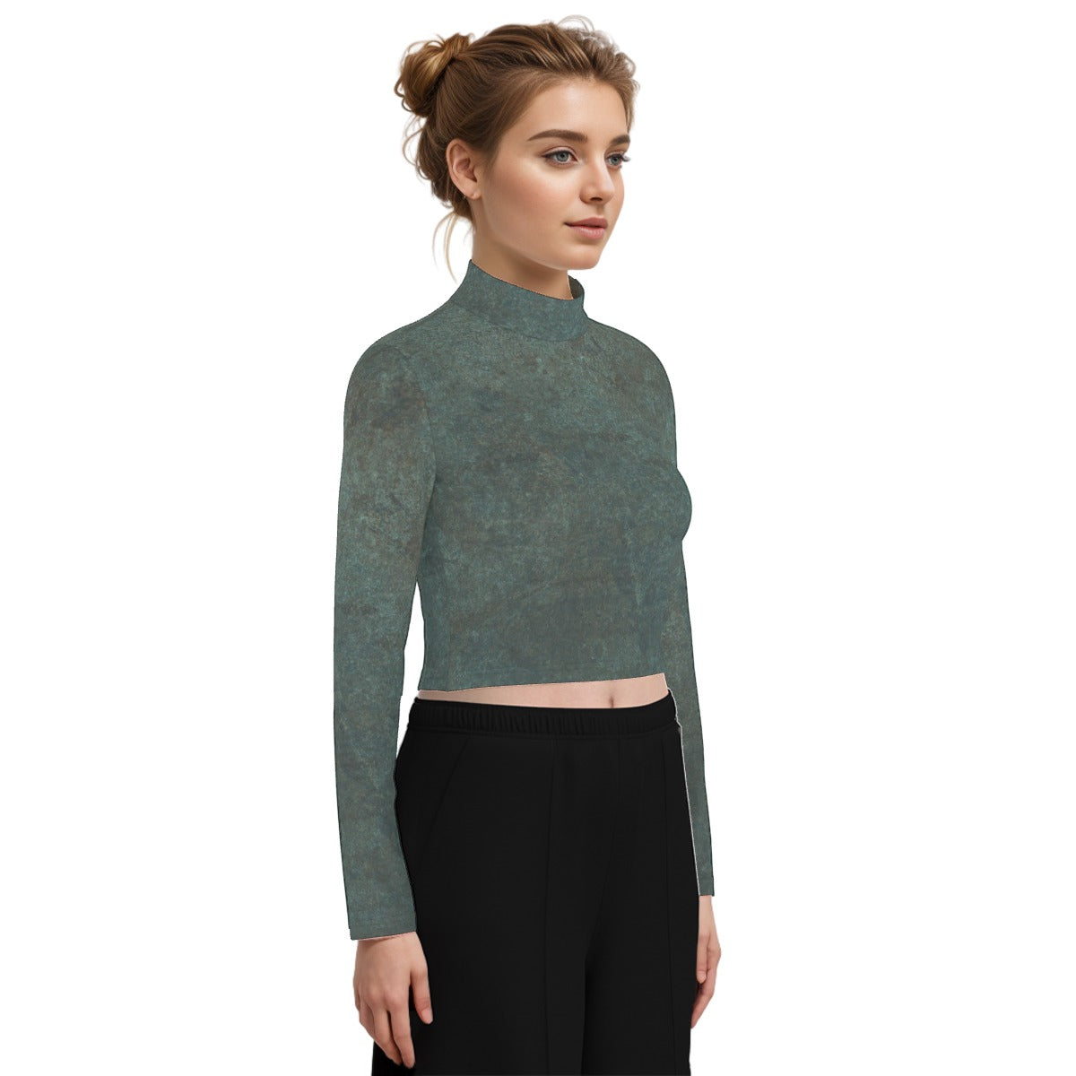 Eco-Friendly All-Over Print Women's Turtleneck T-shirt With Long Sleeve