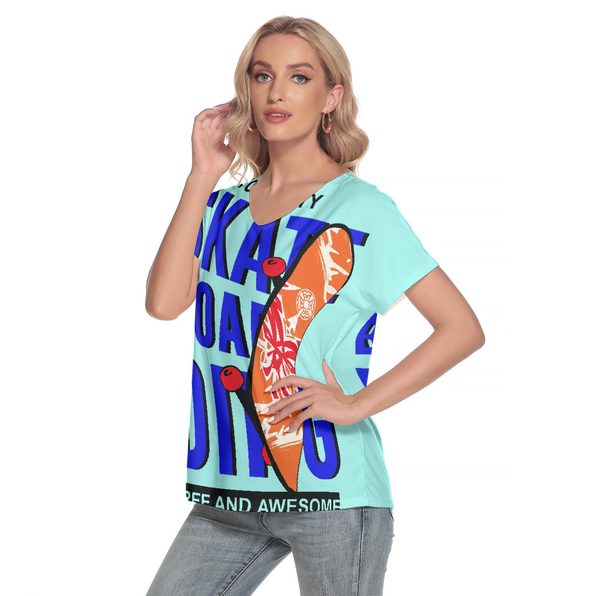 All-Over Print Women's Loose V-neck Short Sleeve T-shirt