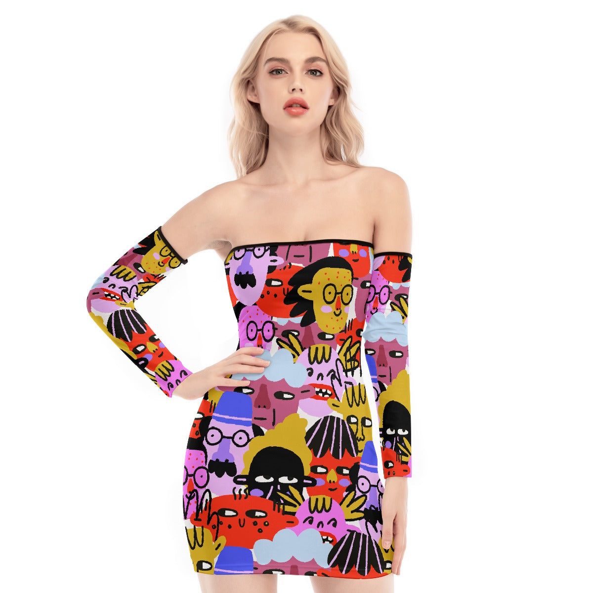 All-Over Print Women's Off-shoulder Back Lace-up Dress