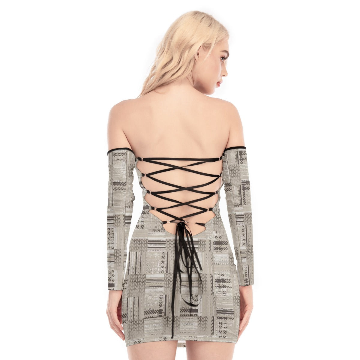 All-Over Print Women's Off-shoulder Back Lace-up Dress