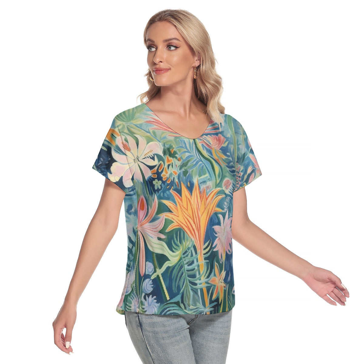 All-Over Print Women's Loose V-neck Short Sleeve T-shirt