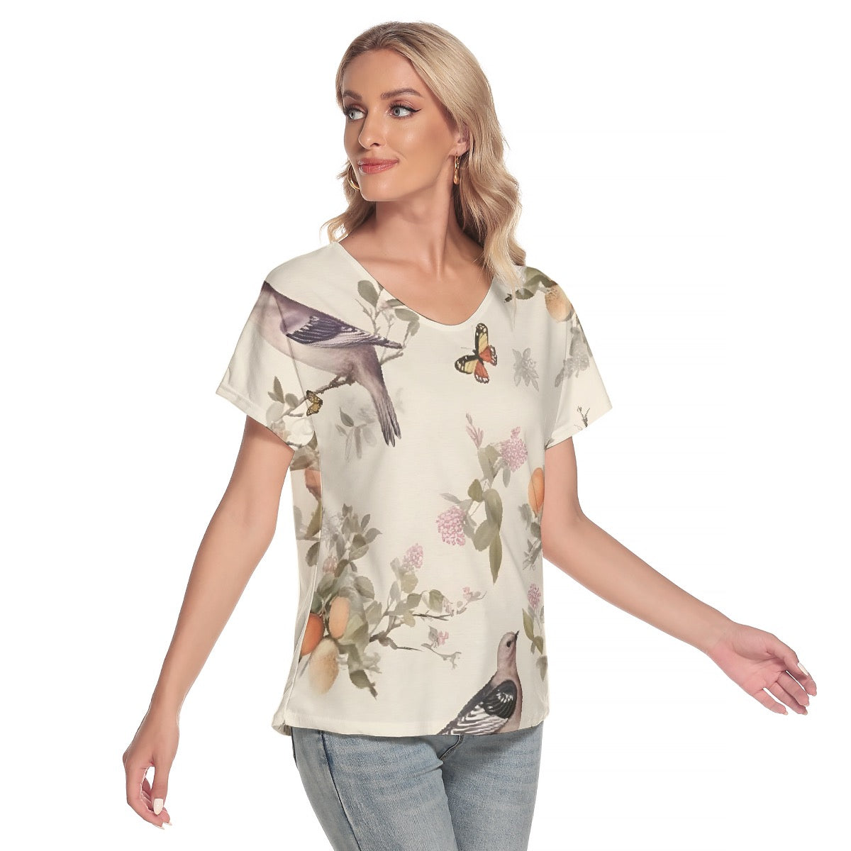 All-Over Print Women's Loose V-neck Short Sleeve T-shirt