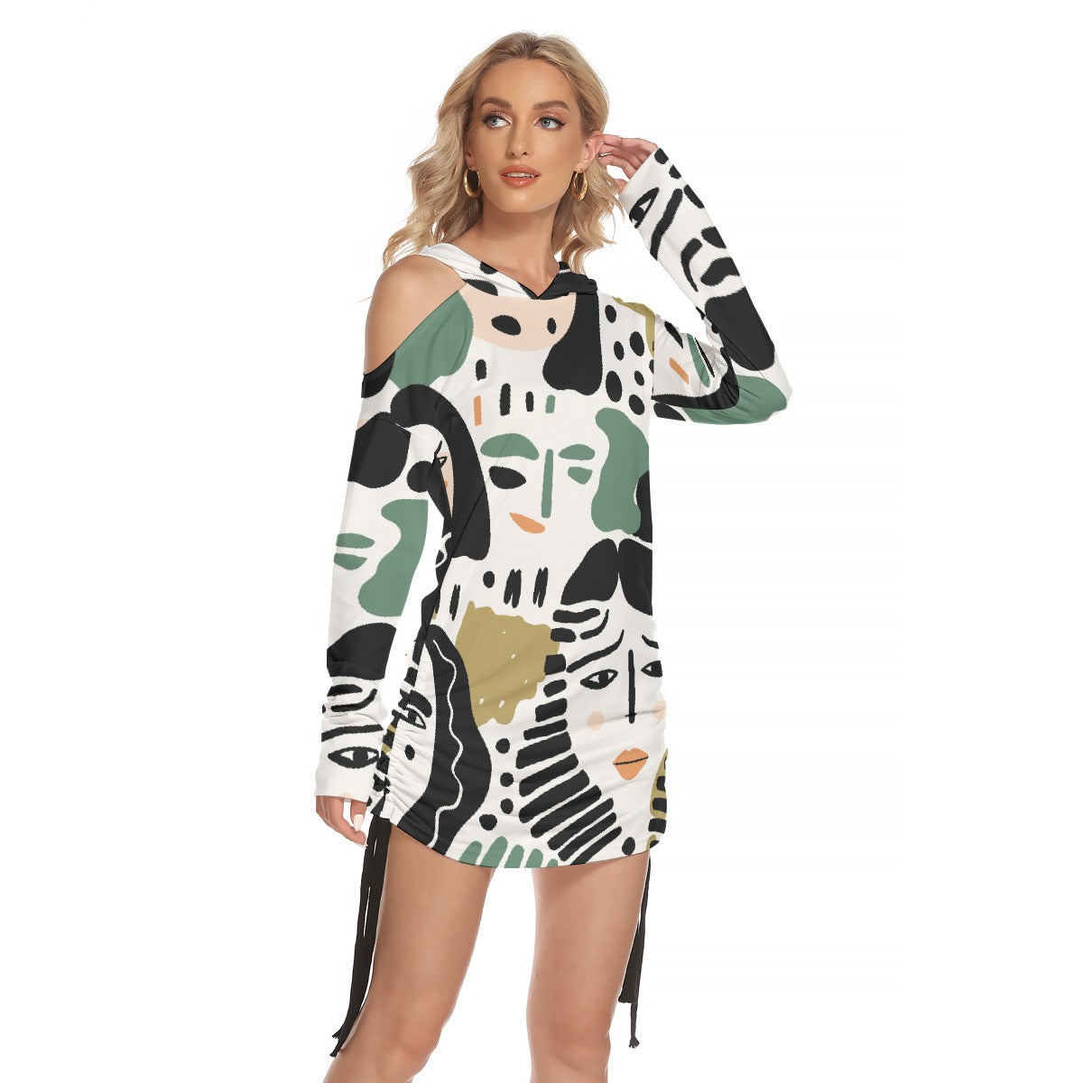 All-Over Print Women's One-shoulder Dress With Waist Shirring