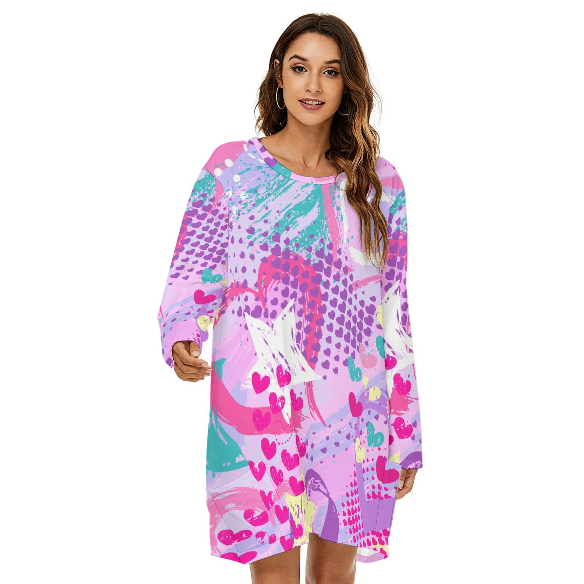 All-Over Print  Women's Loose Crew Neck Dress