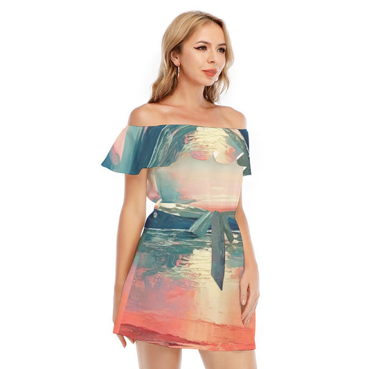 All-Over Print Women's Off-shoulder Dress With Ruffle