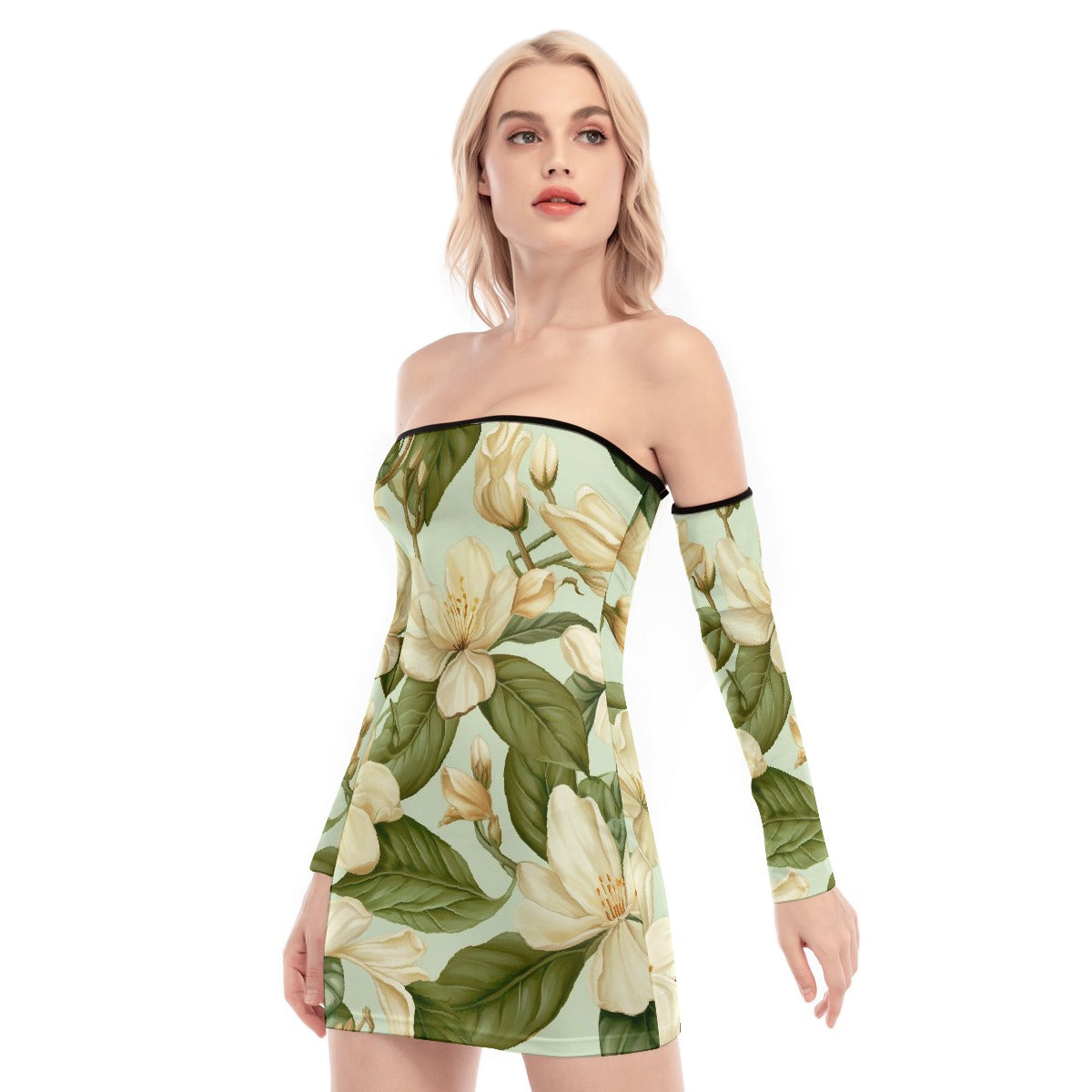 All-Over Print Women's Off-shoulder Back Lace-up Dress