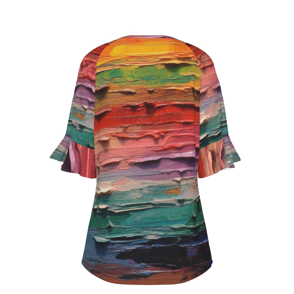 All-Over Print V-neck Women's T-shirt With Bell Sleeve