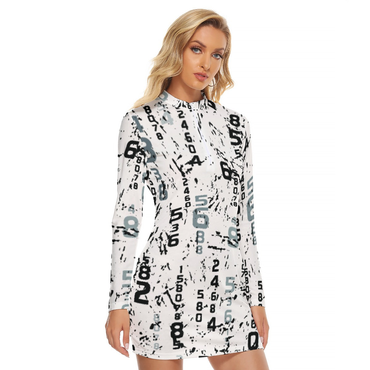 All-Over Print Women's Zip Front Tight Dress