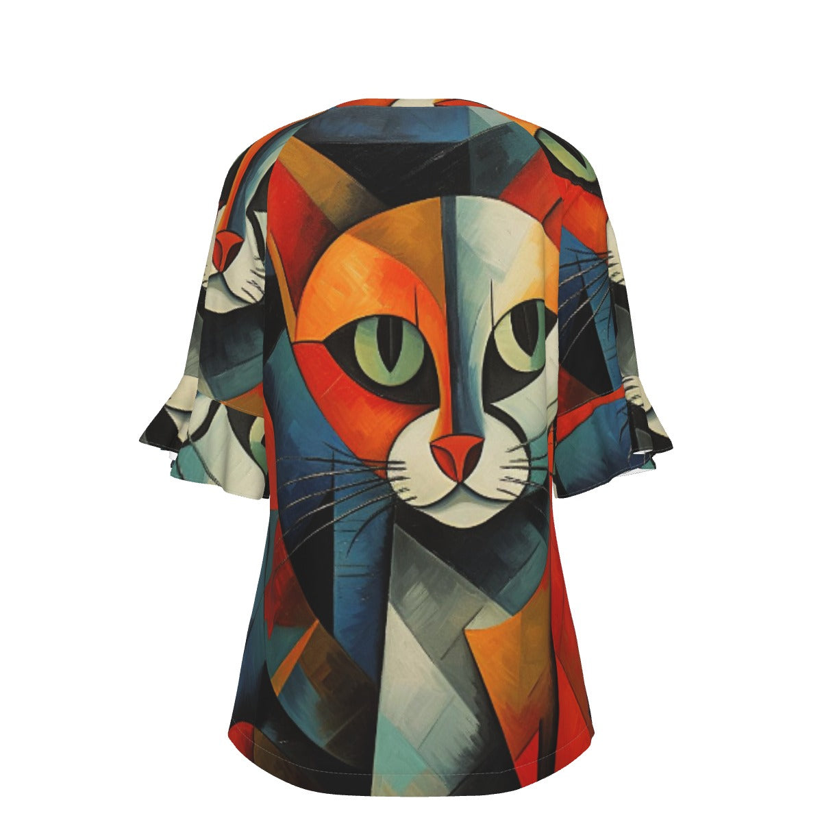 All-Over Print V-neck Women's T-shirt With Bell Sleeve