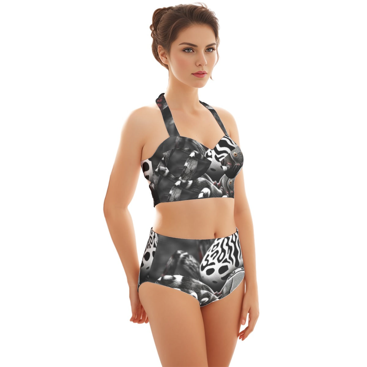 All-Over Print Women's Swimsuit Set With Halter