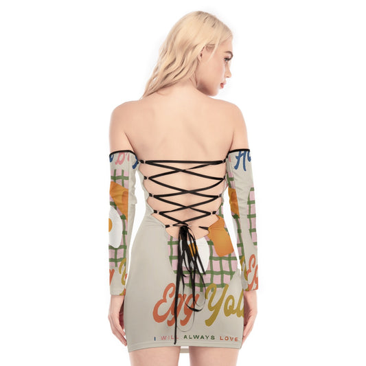 All-Over Print Women's Off-shoulder Back Lace-up Dress