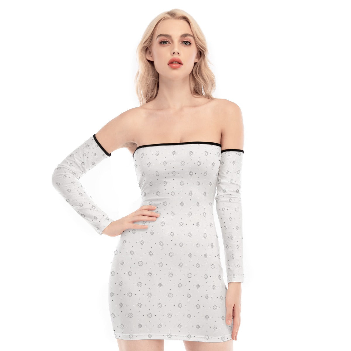 All-Over Print Women's Off-shoulder Back Lace-up Dress