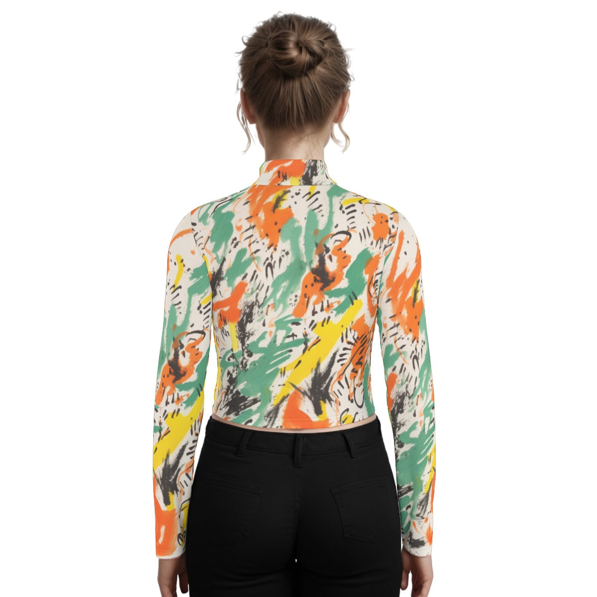 Eco-Friendly All-Over Print Women's Turtleneck T-shirt With Long Sleeve