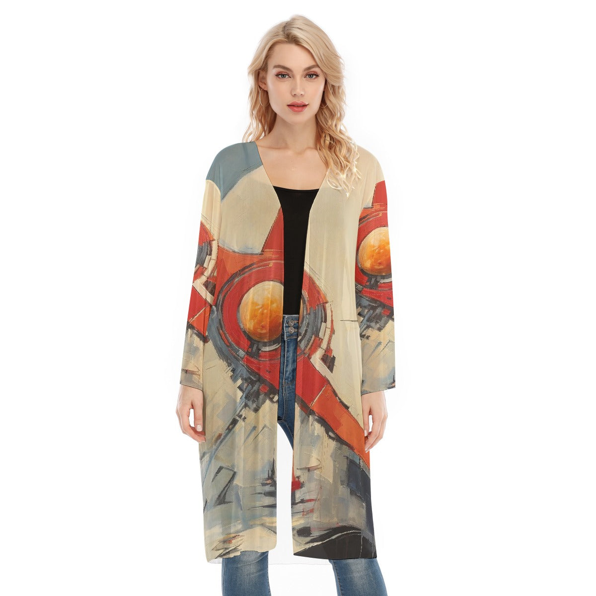 All- Over Print Women's Long Sleeve Mesh Cardigan