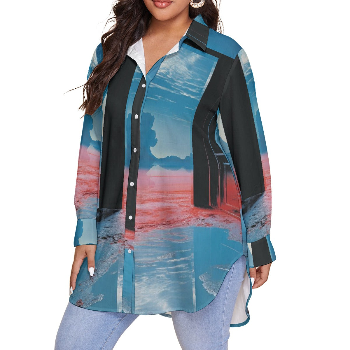 All-Over Print Women's Shirt With Long Sleeve(Plus Size)