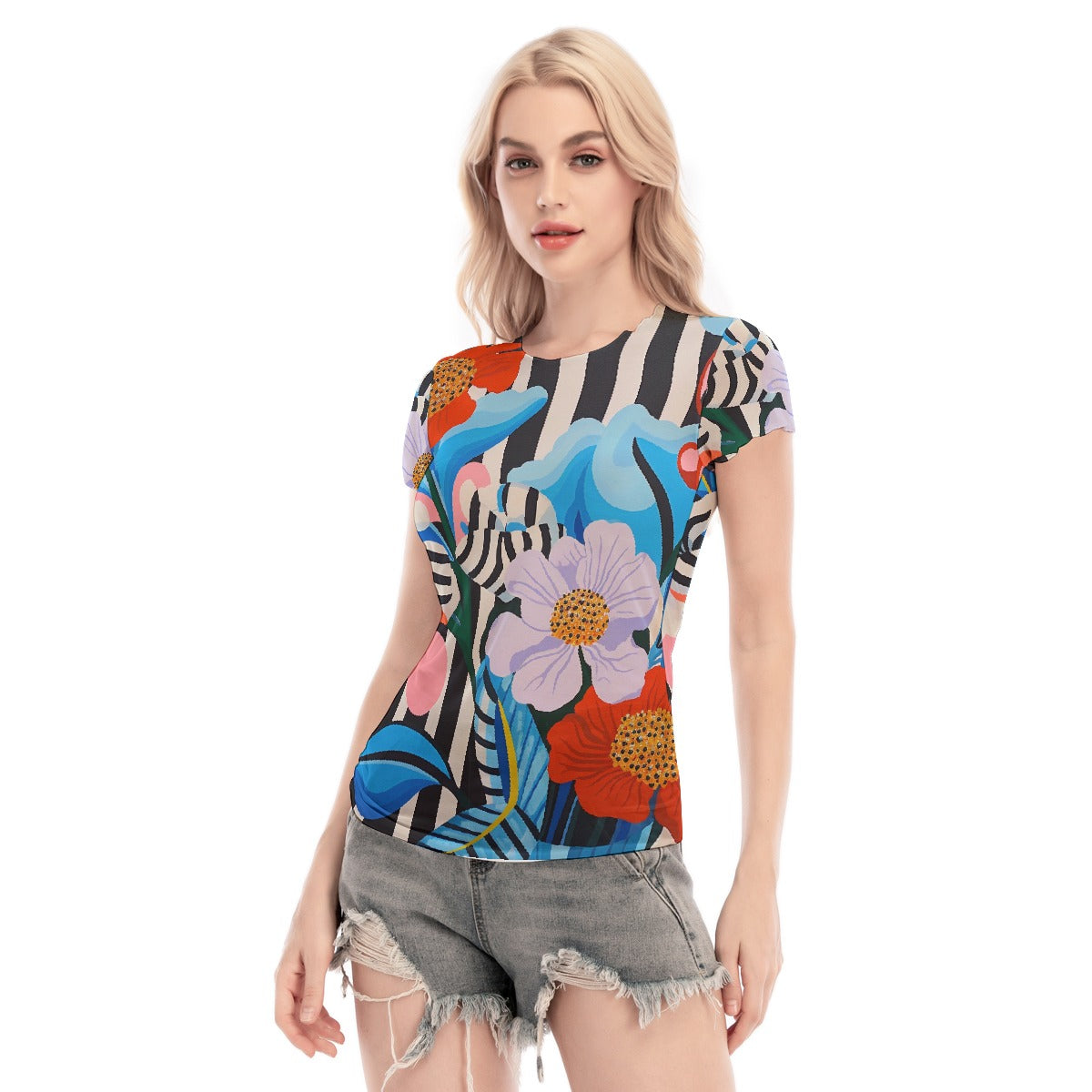 All-Over Print Women's Short Sleeve Mesh Blouse