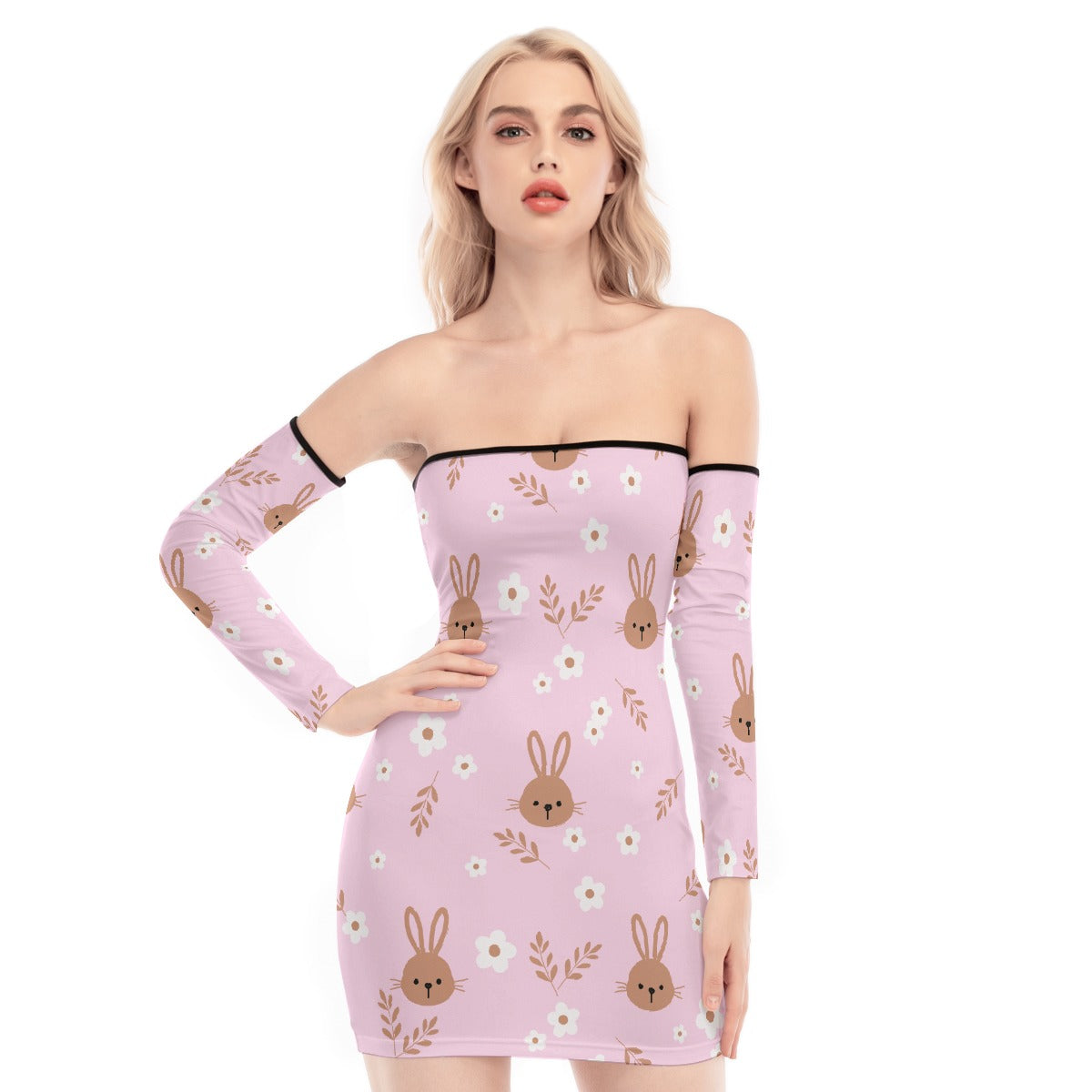 All-Over Print Women's Off-shoulder Back Lace-up Dress