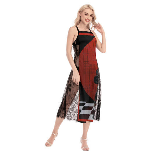 All-Over Print Women's Lace Cami Cross Back Dress