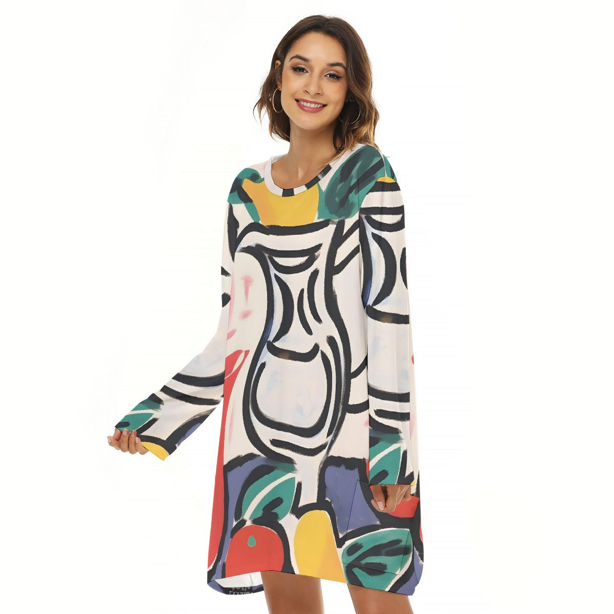 All-Over Print  Women's Loose Crew Neck Dress