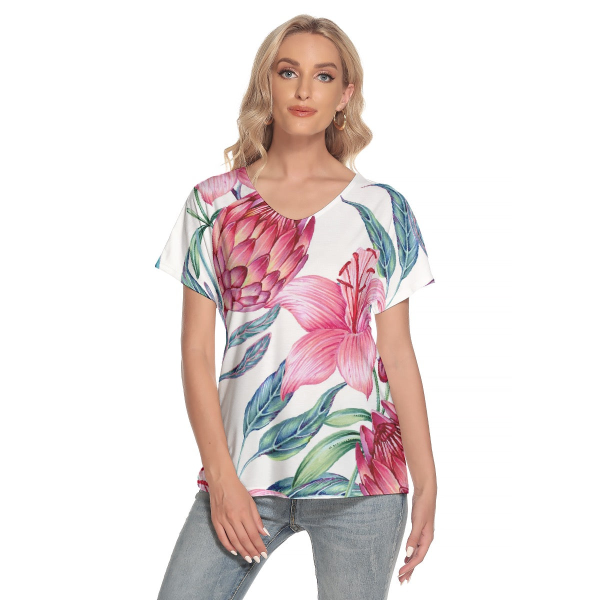 All-Over Print Women's Loose V-neck Short Sleeve T-shirt