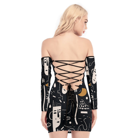 All-Over Print Women's Off-shoulder Back Lace-up Dress