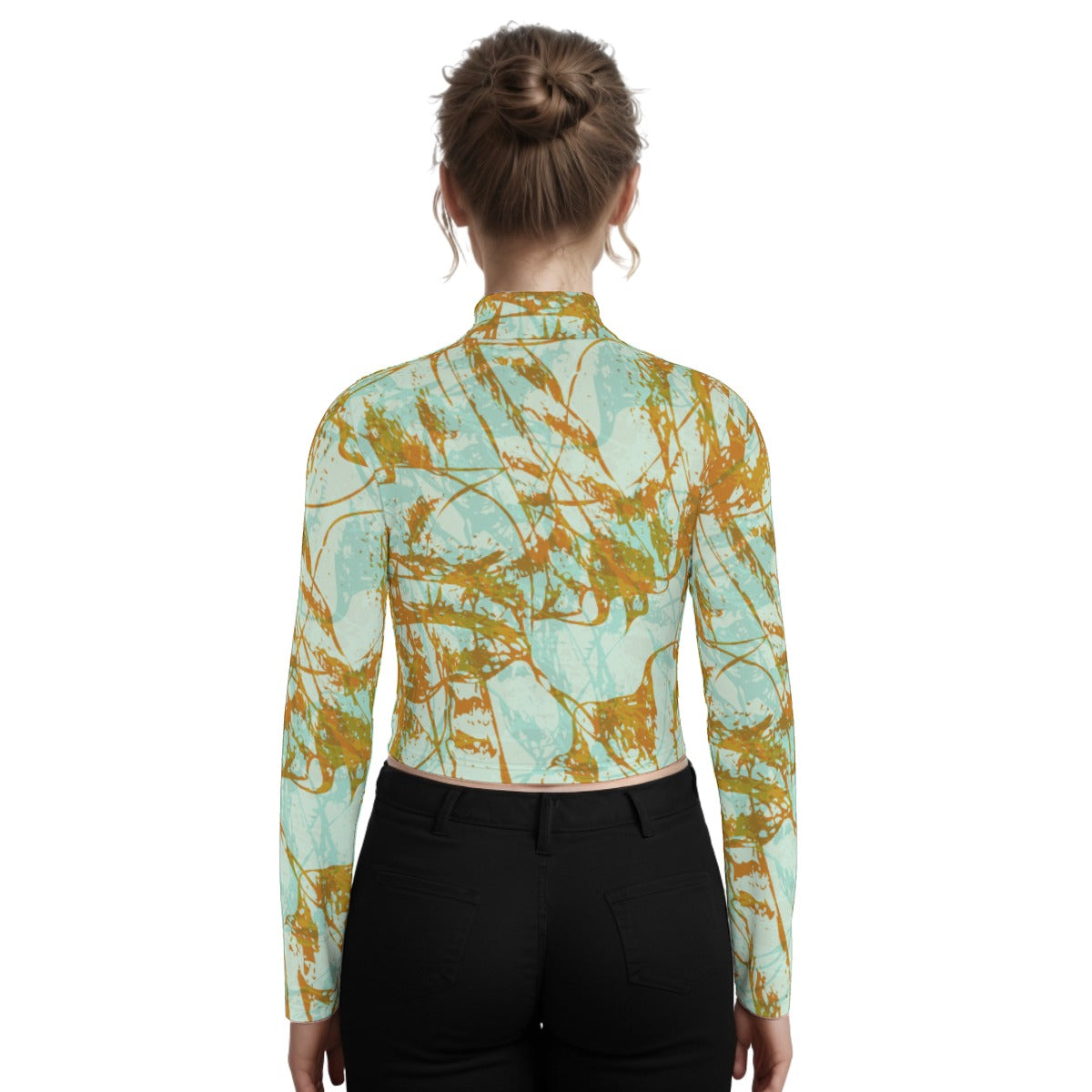 Eco-Friendly All-Over Print Women's Turtleneck T-shirt With Long Sleeve