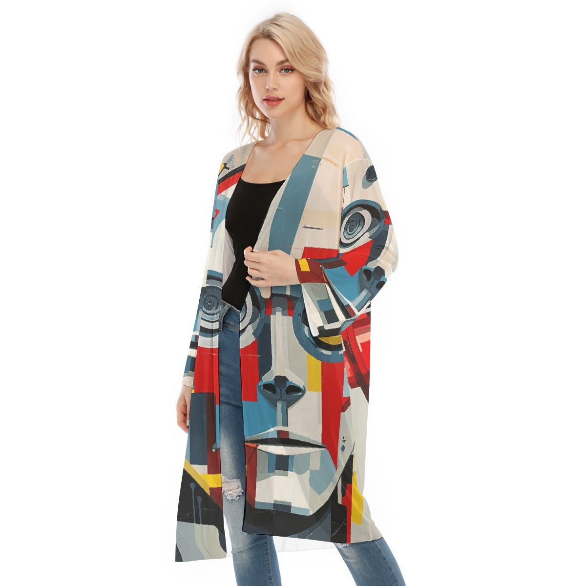 All- Over Print Women's Long Sleeve Mesh Cardigan