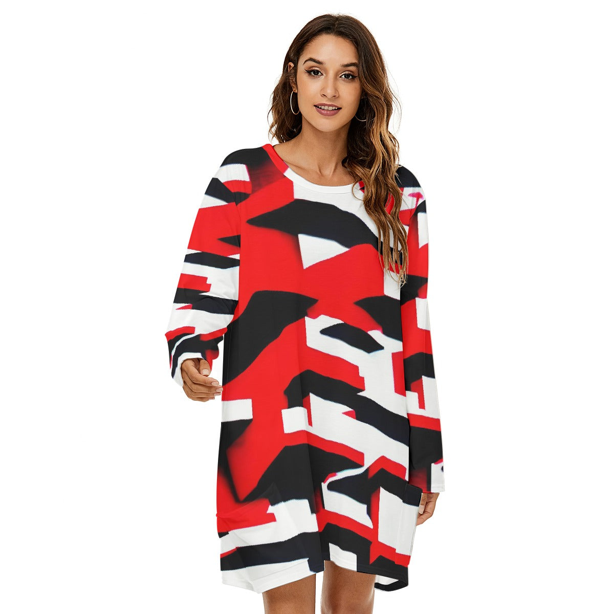 All-Over Print  Women's Loose Crew Neck Dress