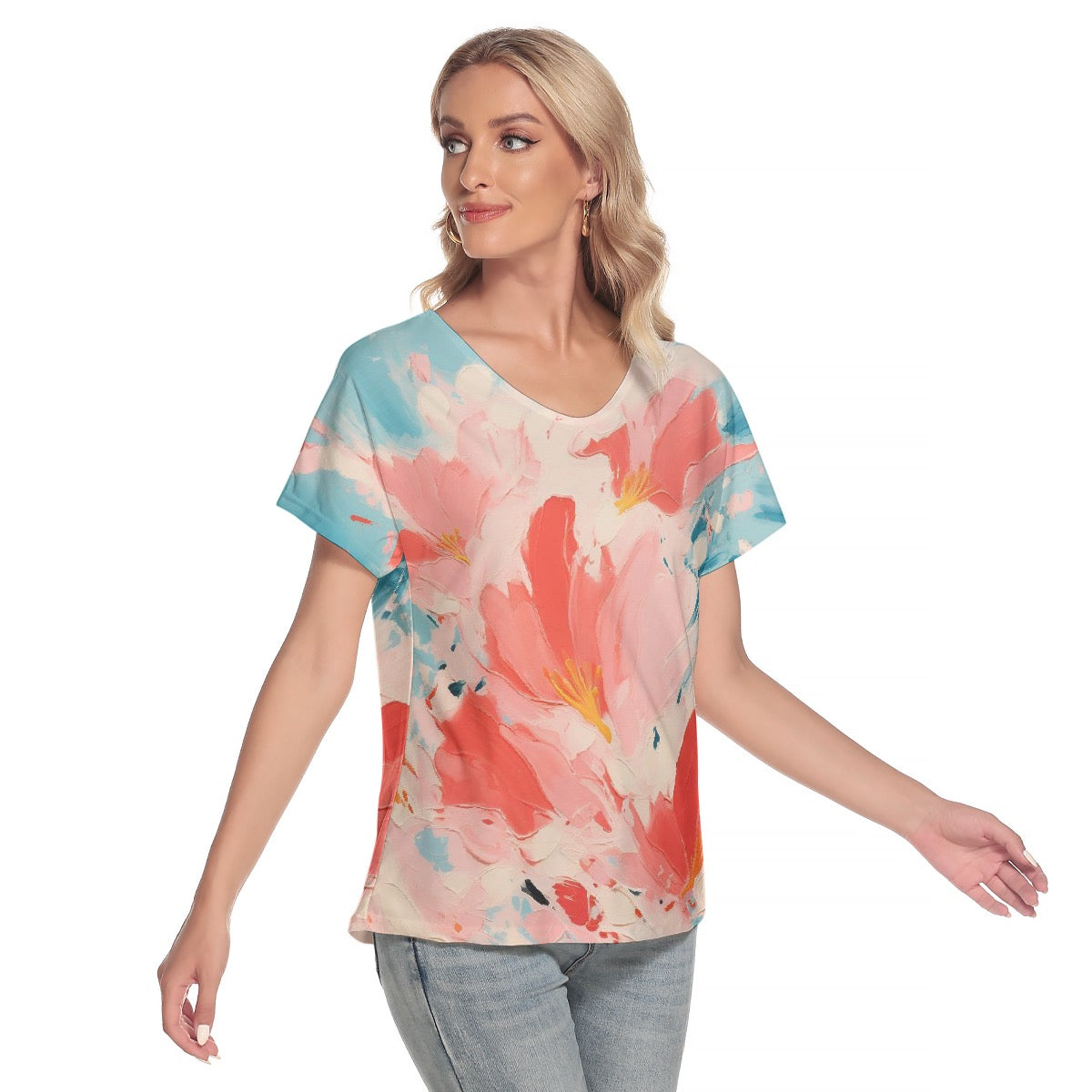 All-Over Print Women's Loose V-neck Short Sleeve T-shirt