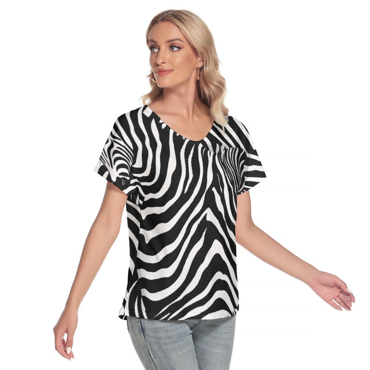 All-Over Print Women's Loose V-neck Short Sleeve T-shirt