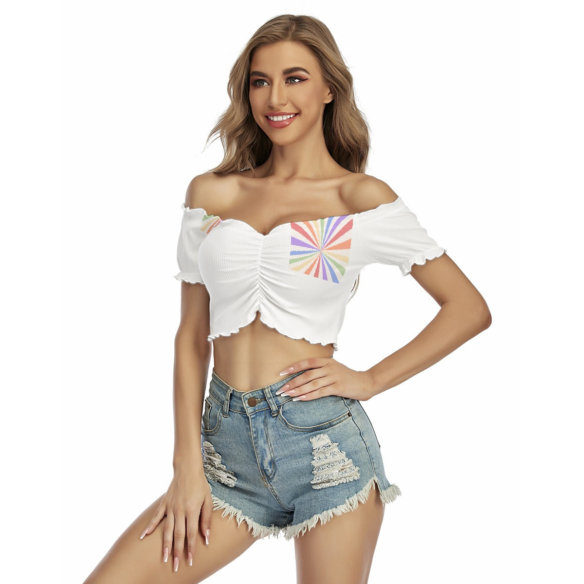 All-Over Print Women's One-shoulder Off-the-navel Short Sleeve T-shirt