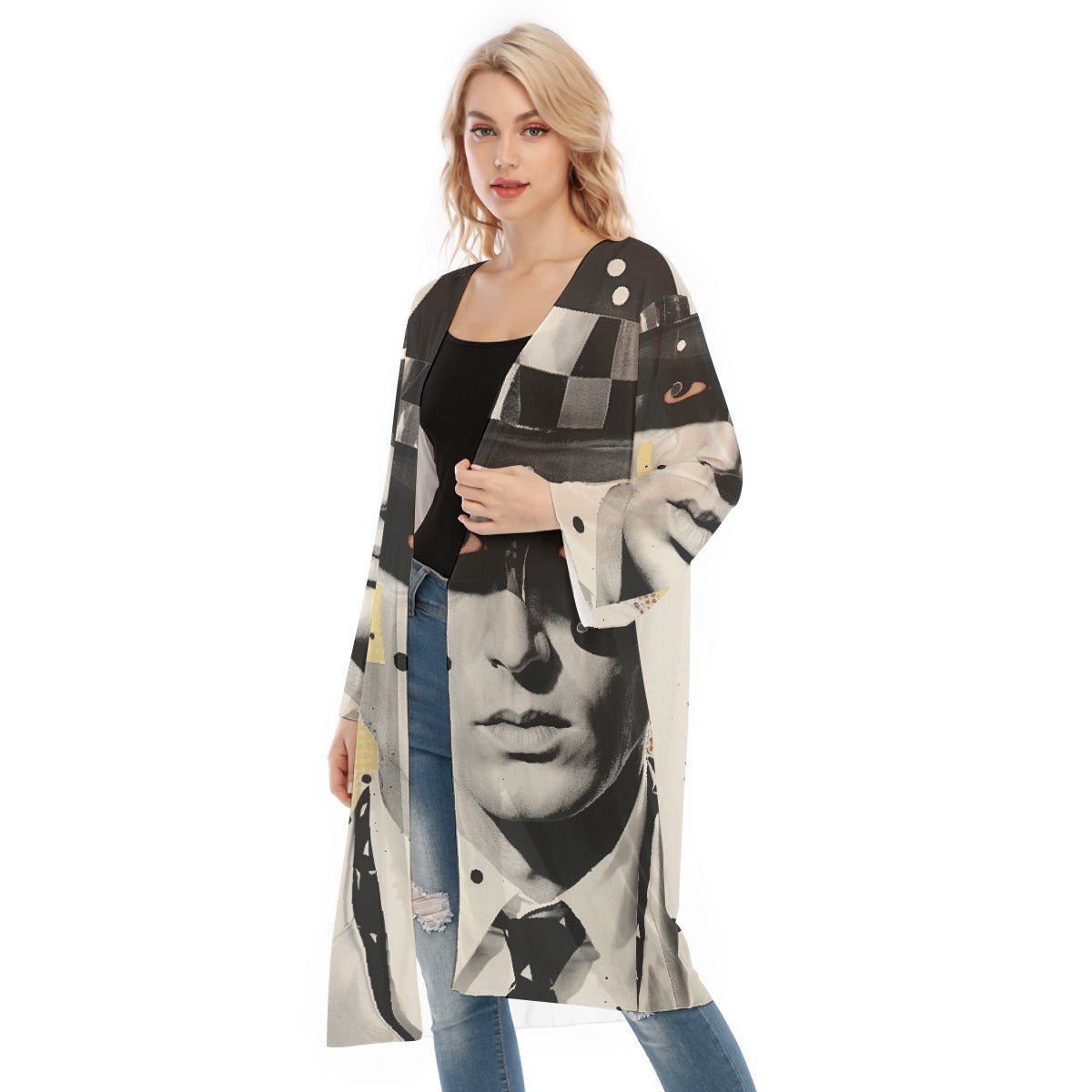 All- Over Print Women's Long Sleeve Mesh Cardigan