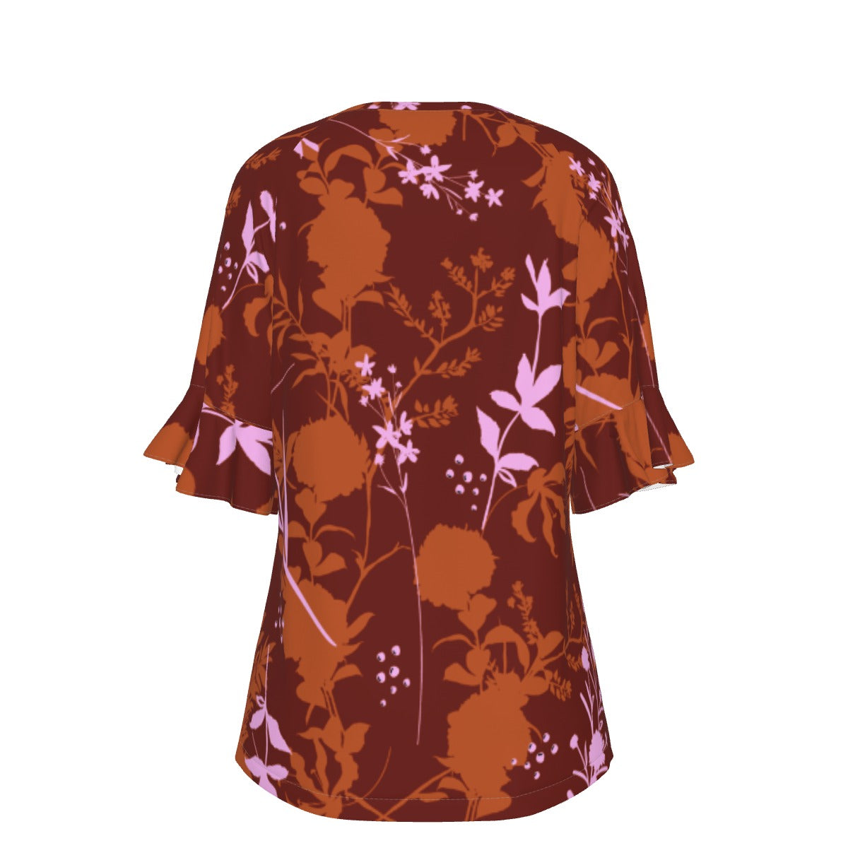 All-Over Print V-neck Women's T-shirt With Bell Sleeve